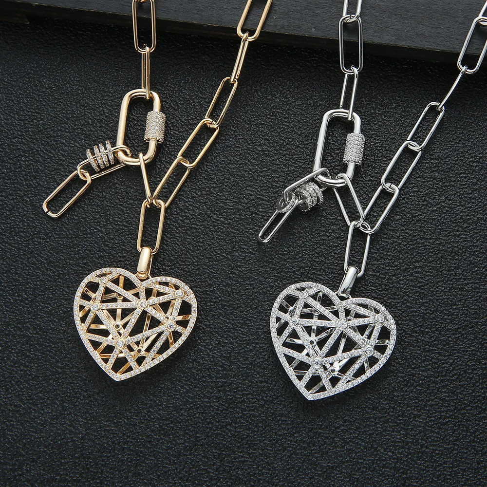 

HIBRIDE New Arrivial Golden Love Heart Shape Cone Pendant Luxury Temperament Women Necklace Zirconia Jewelry Wedding Gifts P70