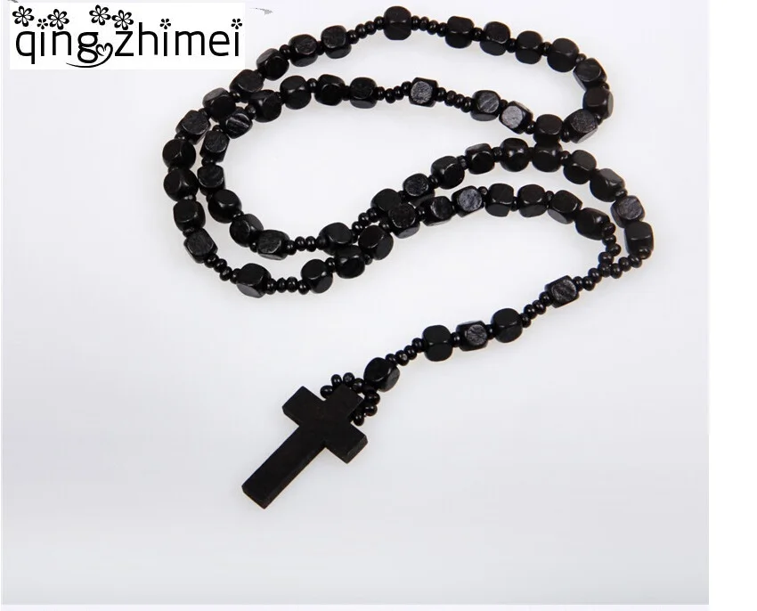 NEW Good hardwood rosary beaded Jesus CROSS wooden pendant necklace for men and women Handmade beaded necklaces