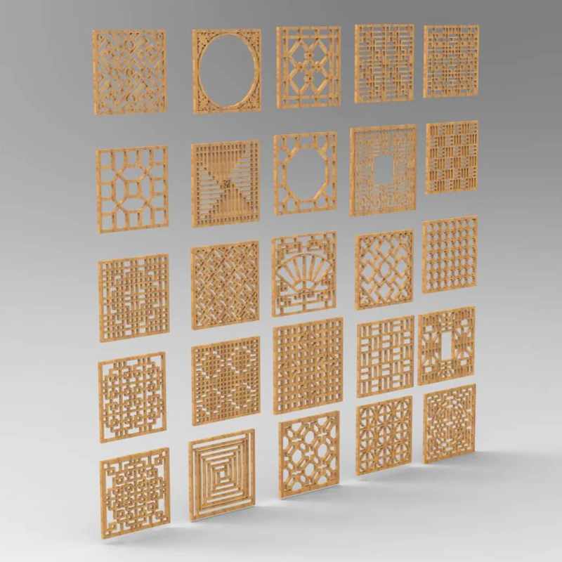 25pcs window Partition 3d model relief for cnc in STL file format Hollow out carving window partition 3D Printing