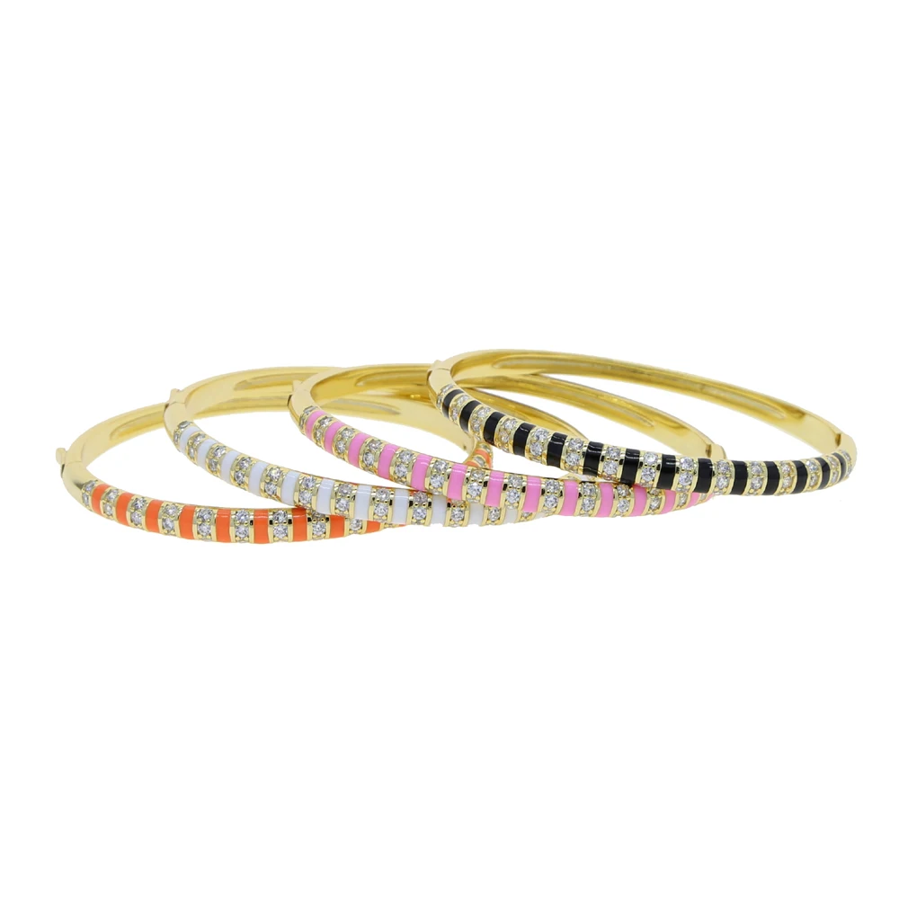 Gold Color Black White Pink Orange Enamel Clear CZ Colorful Fashion Women Bangle Bracelet 2021 New