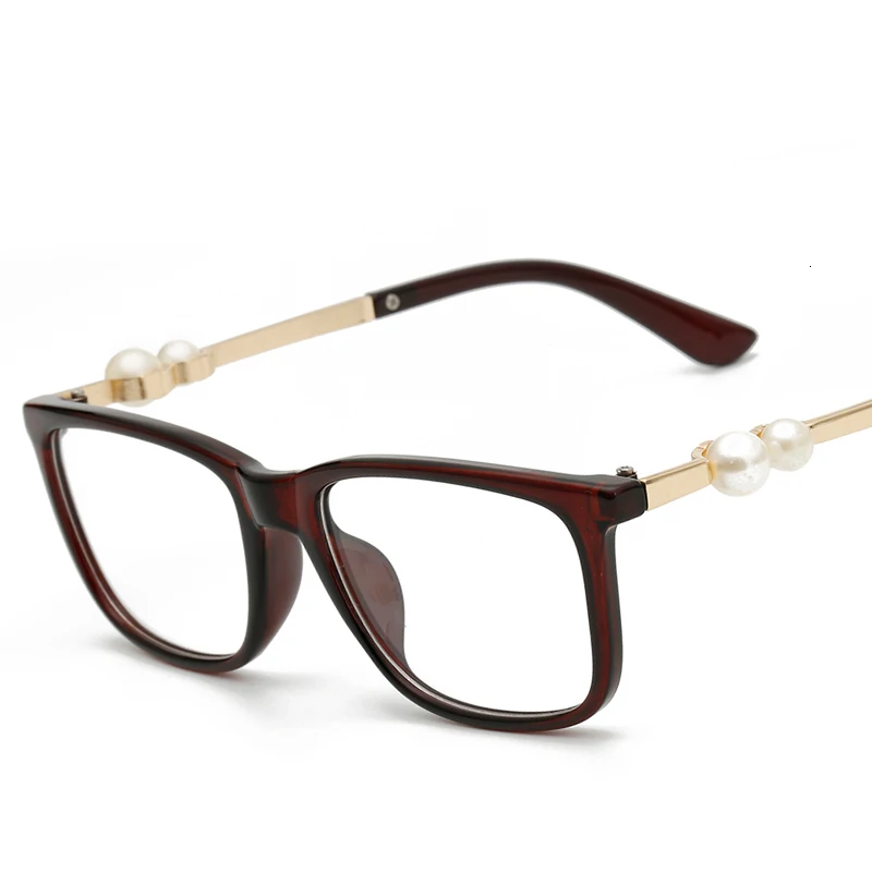 LONSY Fashion Women Glasses Optical Frame Pearl Square Glasses Frame Retro Eyeglasses Computer Glasses Clear Transparent Glasses