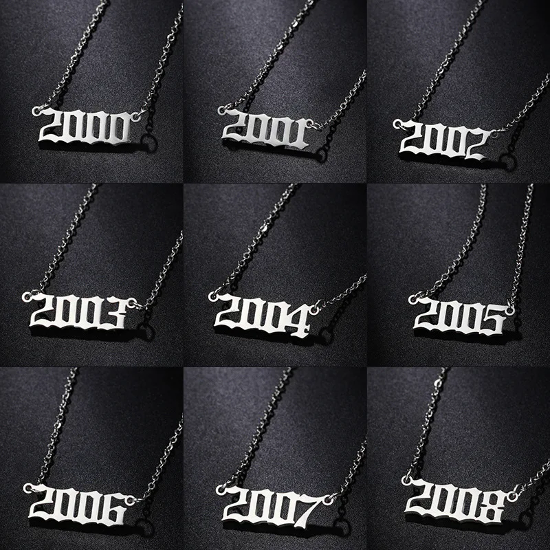 Stainless Steel Birth Year Necklaces For Women Men  Gold Silver Color Neck Chain Choker Male Female Pendant Necklace Jewelry