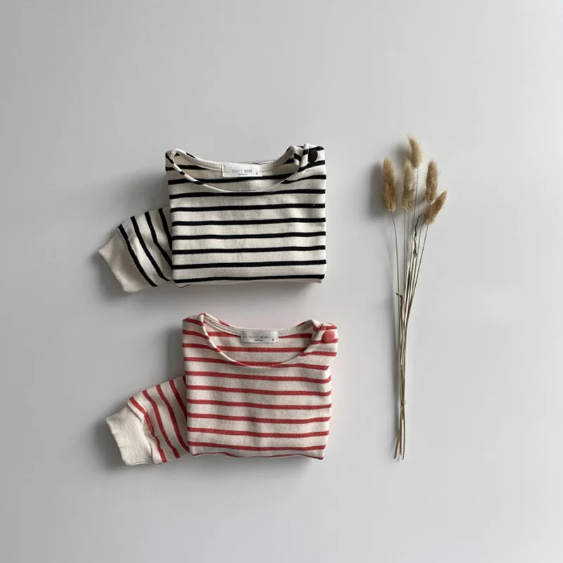 Fashion Baby Girl Striped T Shirts Cotton Long Sleeve Tops For Boys Infant Kids Loose Tees Baby Casual Pullover Clothes