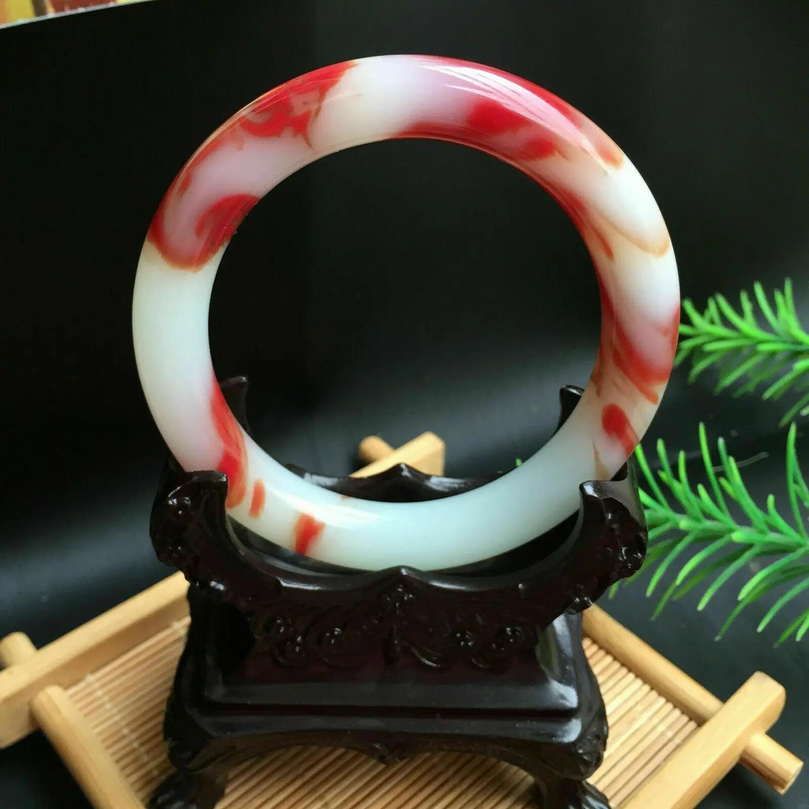 China Hand carving Natural red and white jade Bracelet circle bangle 62mm