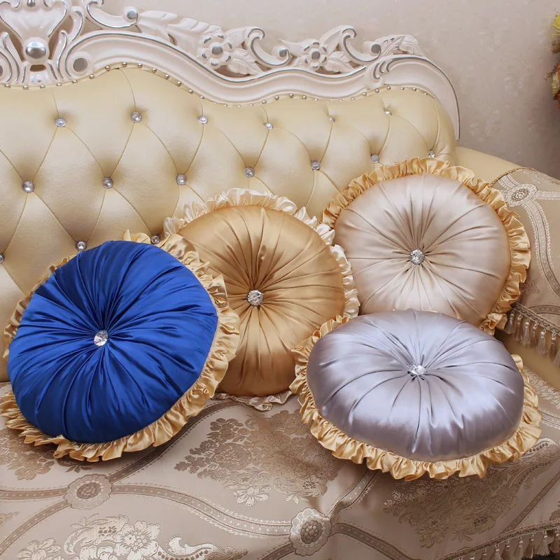 European Style Satin Round Pumpkin Pillow Waist Back Pillow Headrest Wheel Seat Cushion Sofa Bedroom Home Textile Decoration