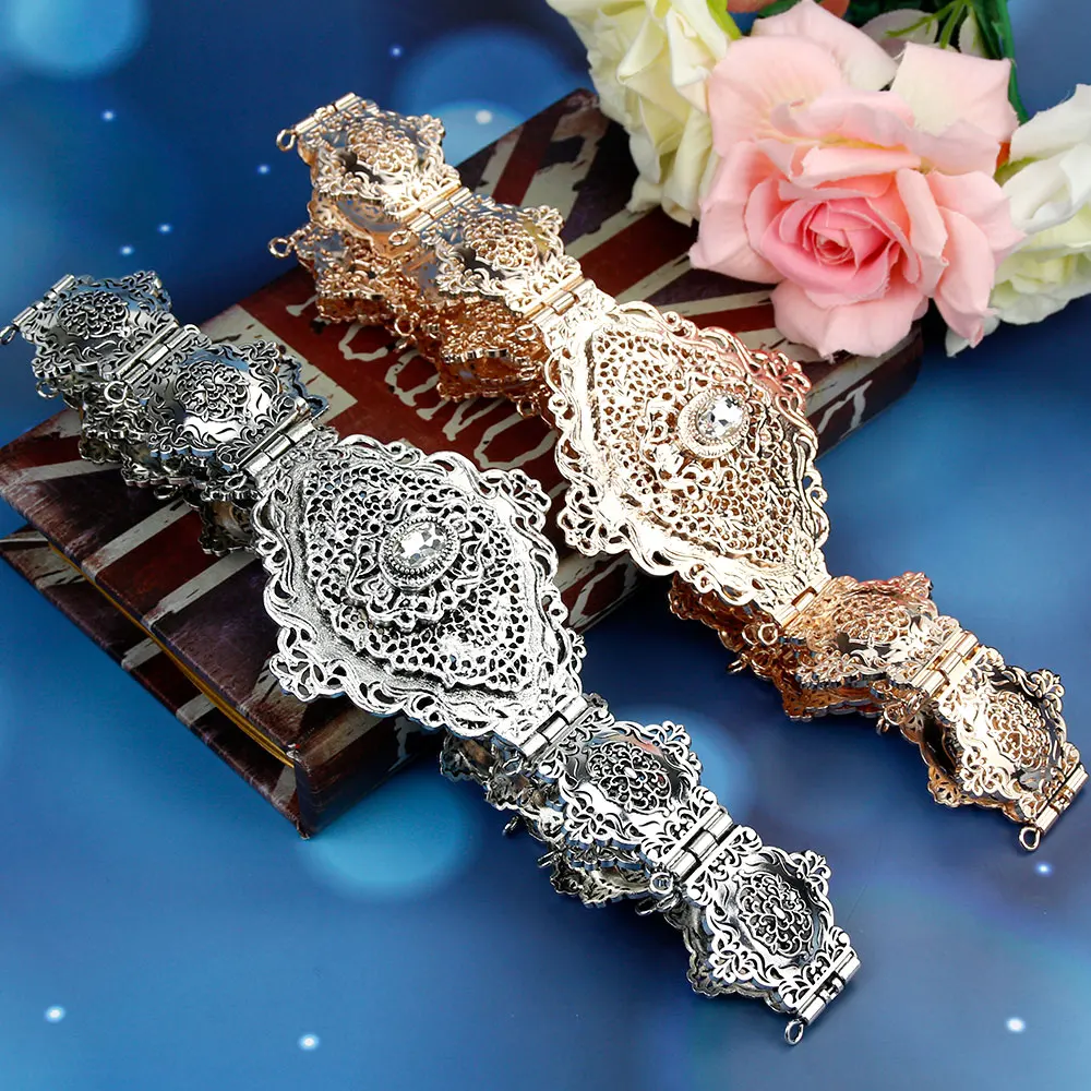 Sunspicems Chic Arabic Dress Belt for Women Morocco Gold Color Metal Chain Belt Adjustable Length Banquet Costume Accessories
