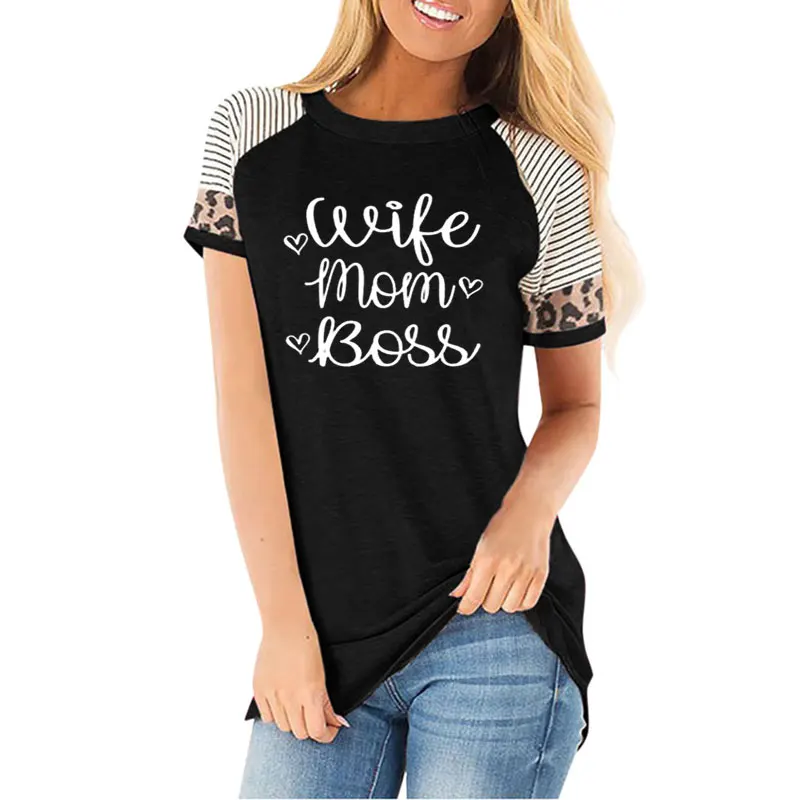 Wife Mom Boss Letter Print T Shirt Women Short Sleeve O Neck Loose Tshirt 2021 Summer Fashion Women Tee Shirt Tops