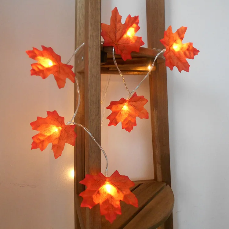 Halloween maple leaf lantern string Thanksgiving ins room decorations 10/20/30 LEDs Battery Operated for Outdoor Home Christmas