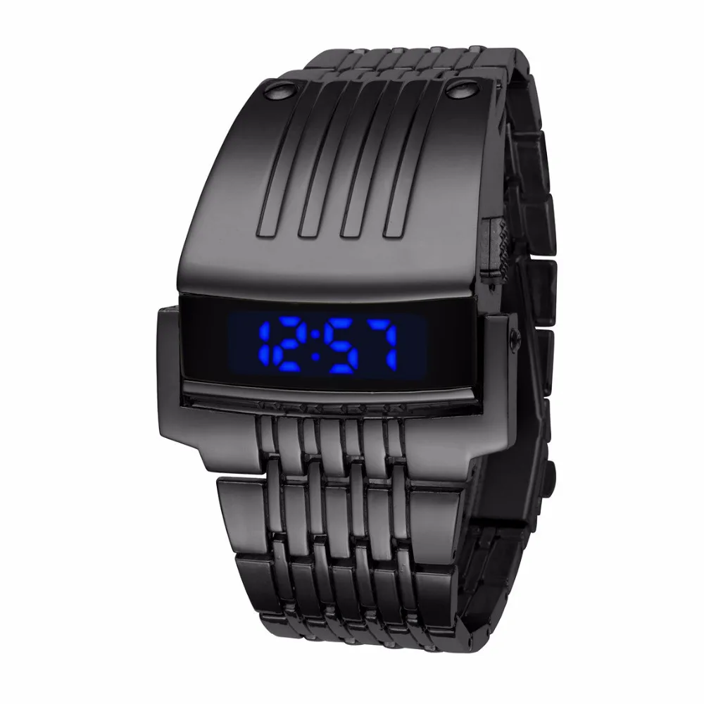 Free Shipping 2020 Led Digital Watches Men Sports Watches Black Stainless Steel Electronic Watches Fashion LED Big Wrist Watches