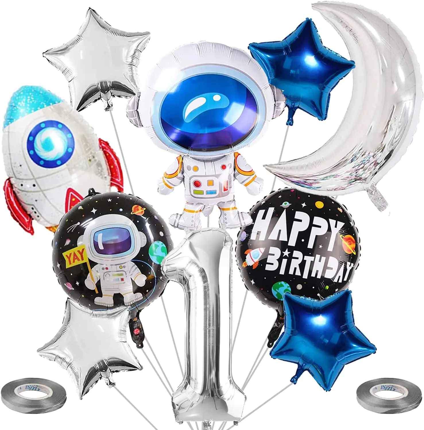 10PCS Space Theme Number Balloons Decoration Astronaut Spaceman Rocket Balloons for Boy Space Galaxy Theme Birthday Party Decor