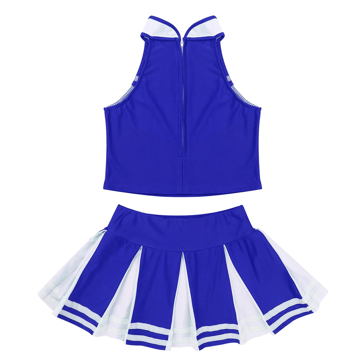 Kids Girls Cheering Team Performance Outfit Sleeveless Zippered Tops with Pleated Skirt Set for School Stage Cosplay