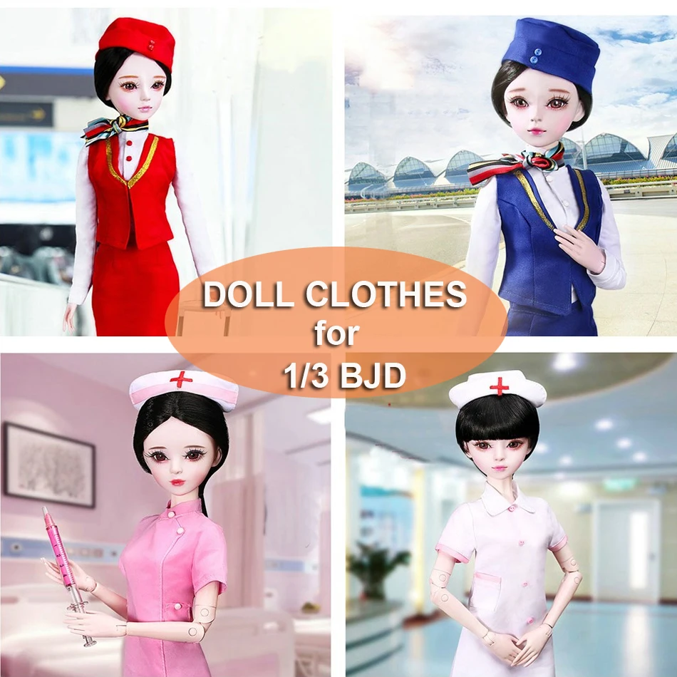 Handmade BJD Doll Clothes Stewardess Airhostess Nurse Uniform Clothing for 55-60cm Bjd 1/3 Girls Doll Toys Dolls Accessories