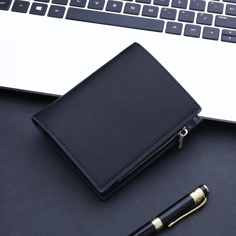Men's Short Wallet Vertical Black Brown Multi-Card Holders Phone Pocket Small Folding Clutch Coin Purse Vintage Zipper Money Bag