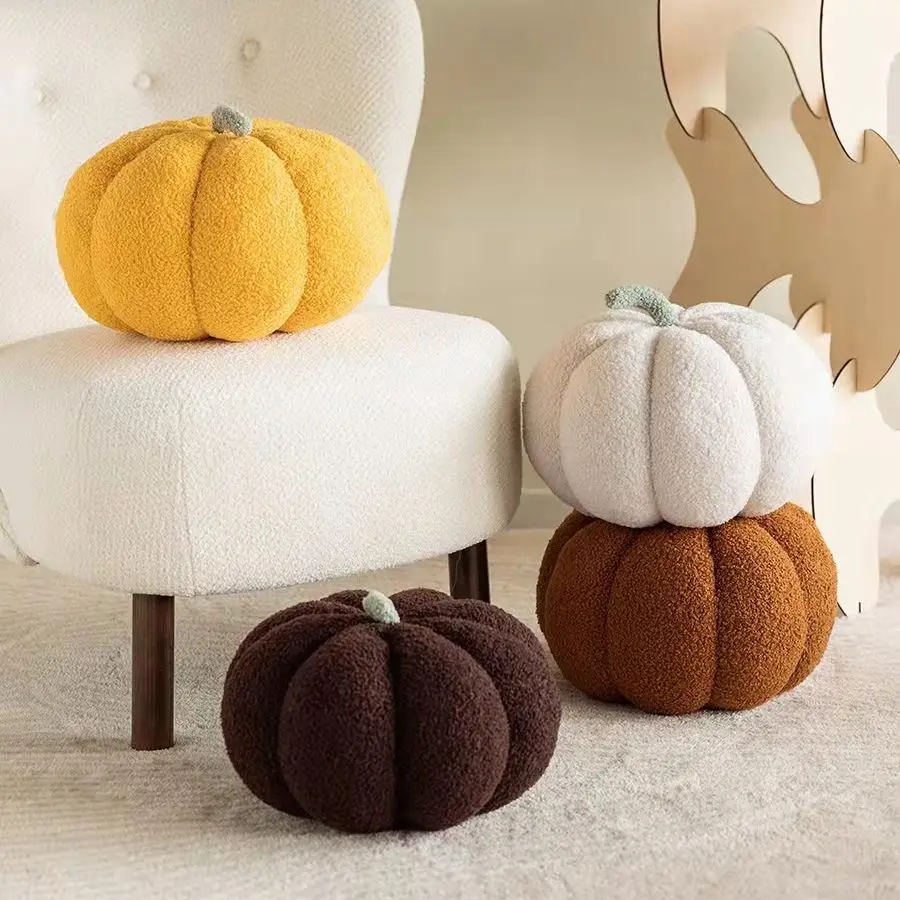 Almohada de felpa con forma de calabaza para decoración de habitación, cojín de felpa de estilo nórdico para sofá, sala de estar y cama, color Vintage