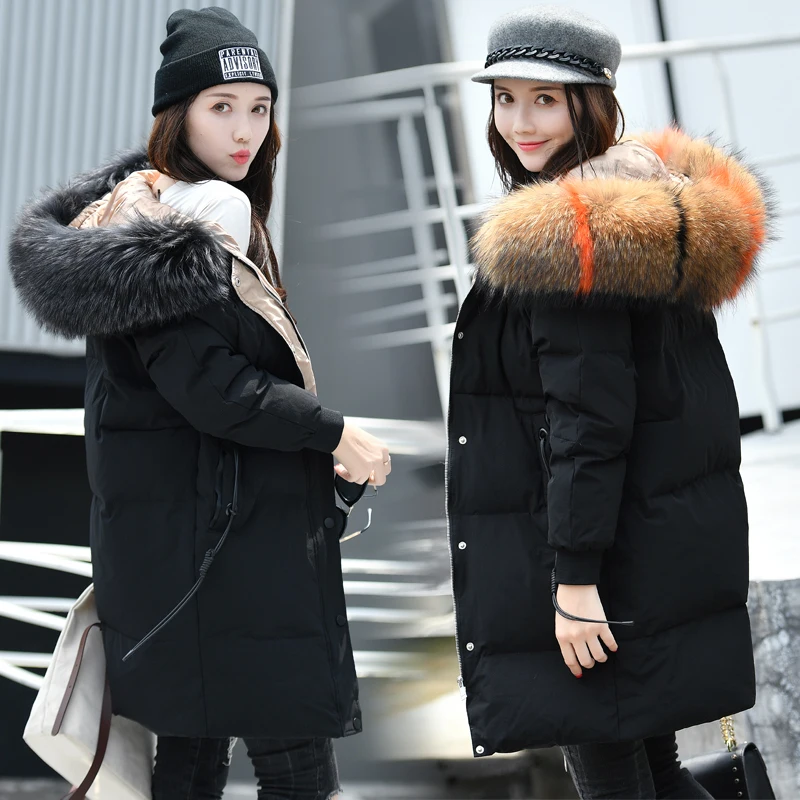 Duck Winter Jacket Women Down Coat Large Real Raccoon Fur Clothing Long Hooded Clothes Female Thick Warm Jackets LWL1016