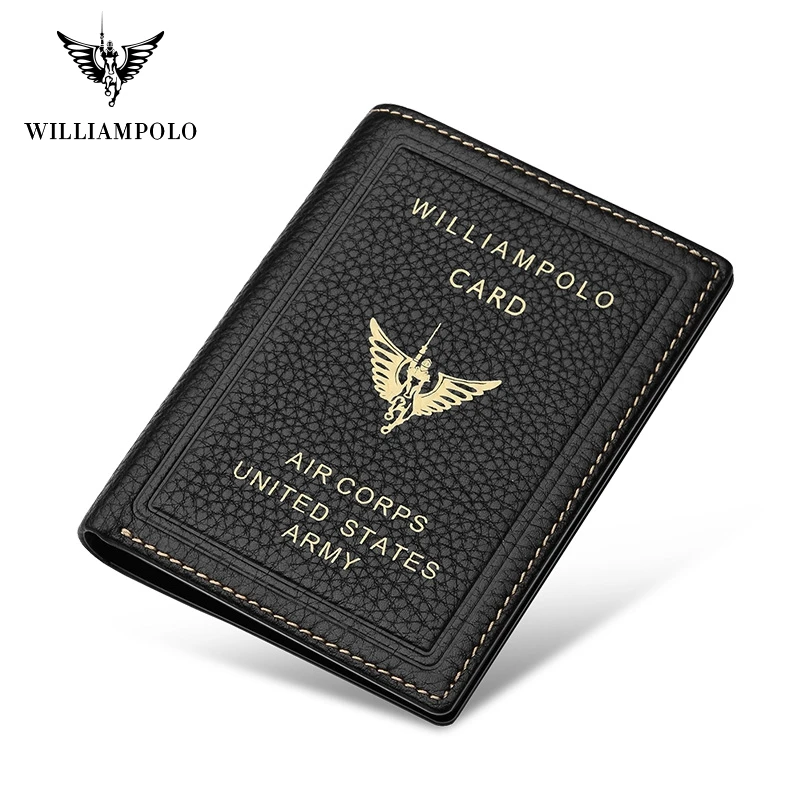 WILLIAMPOLO 100% Genuine Leather Super Soft Slim Small Wallet Men Billeteras Para Hombre 7 Card Holder Wallet PL185158