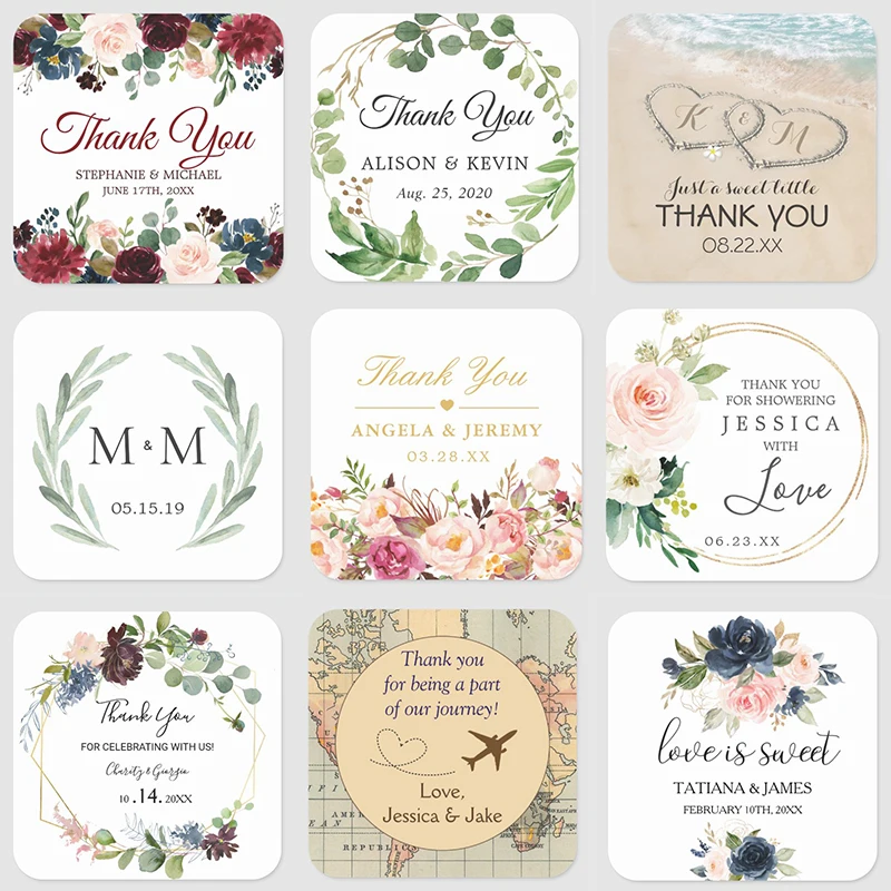 Square Stickers Wedding Birthday Party Sticker 1.5 ~ 3 Inch Personalized Gift Tag,Customed Logo for Thank You Stickers