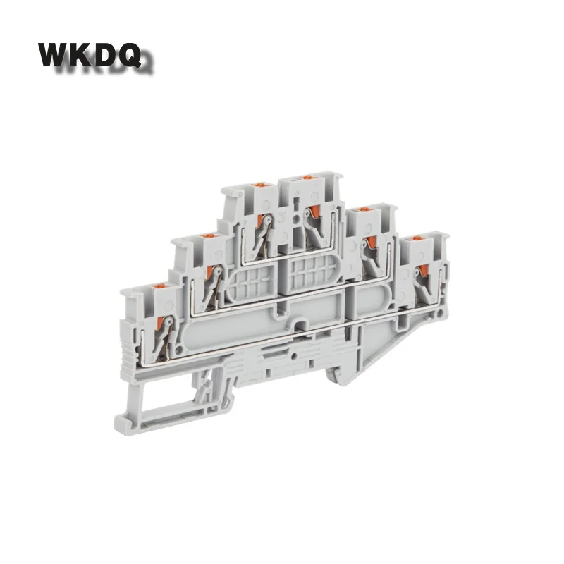 10Pcs PT2.5-3L Push-in Triple 3 Level 6 Conductor Feed Through Plug Wire Electrical Connector Din Rail Terminal Block PT 2.5-3L