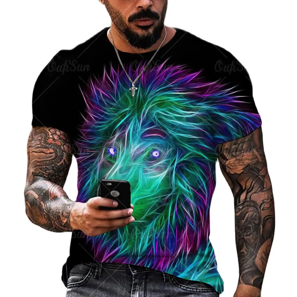 Men\'s T-shirt Fashion Summer 3D Print Top Classic Brewed Lion And Tiger Pattern Top Street Personality Extra Large Short Sleevev