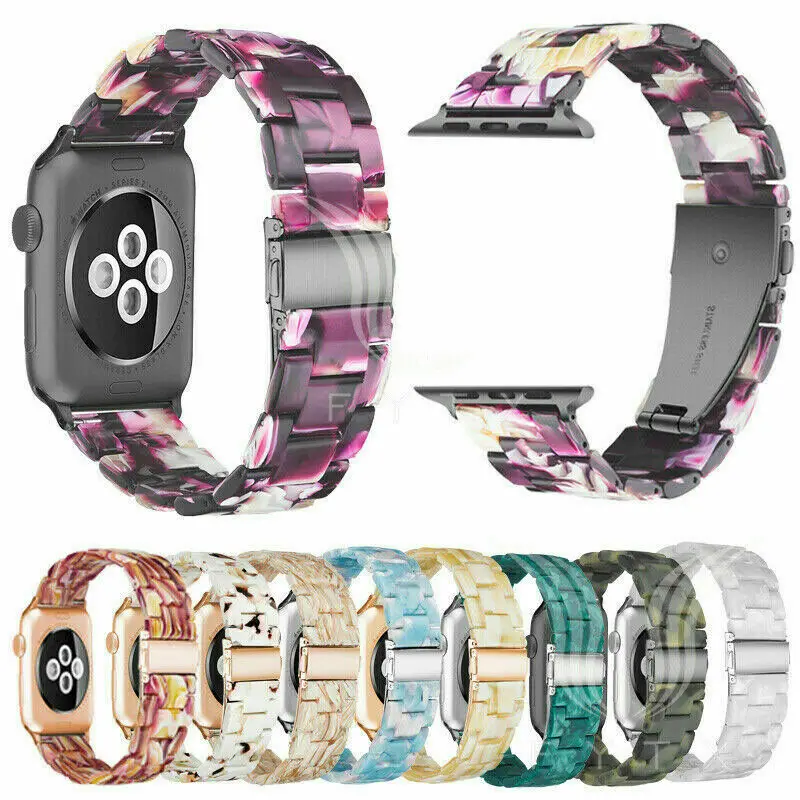 Replacement Resin Tortoise Shell Lines Watch Strap Bracelet for Apple Watch Series 5/4/3/2/1 42mm 44mm 38 & 40mm Leopard Print