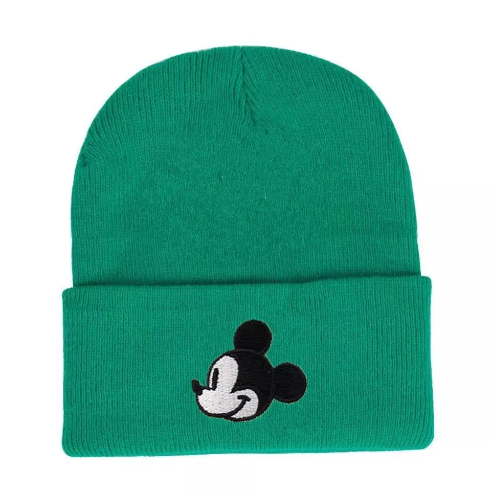 Embroidery Cartoon Mickey Beanie Hat Women Men Knitted Warm Winter Hats For Women Men Solid Hip-hop Casual Cuffed Beanies Bonnet