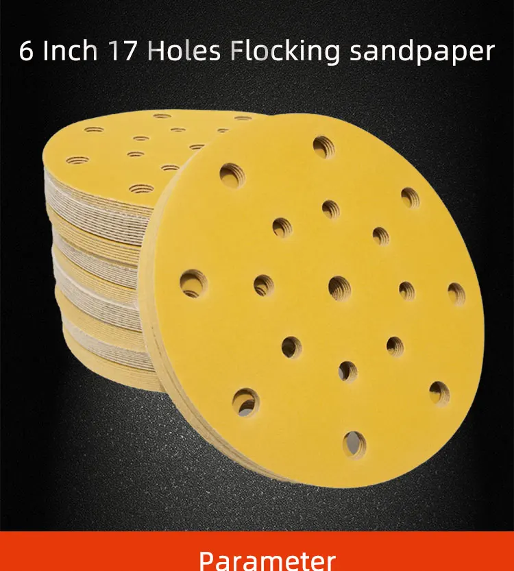 100pcs 150mm Sandpaper Round Shape Sanding Discs Hook Loop Sanding Paper Buffing Sheet Sandpaper 17 Hole Sander Polishing Pad