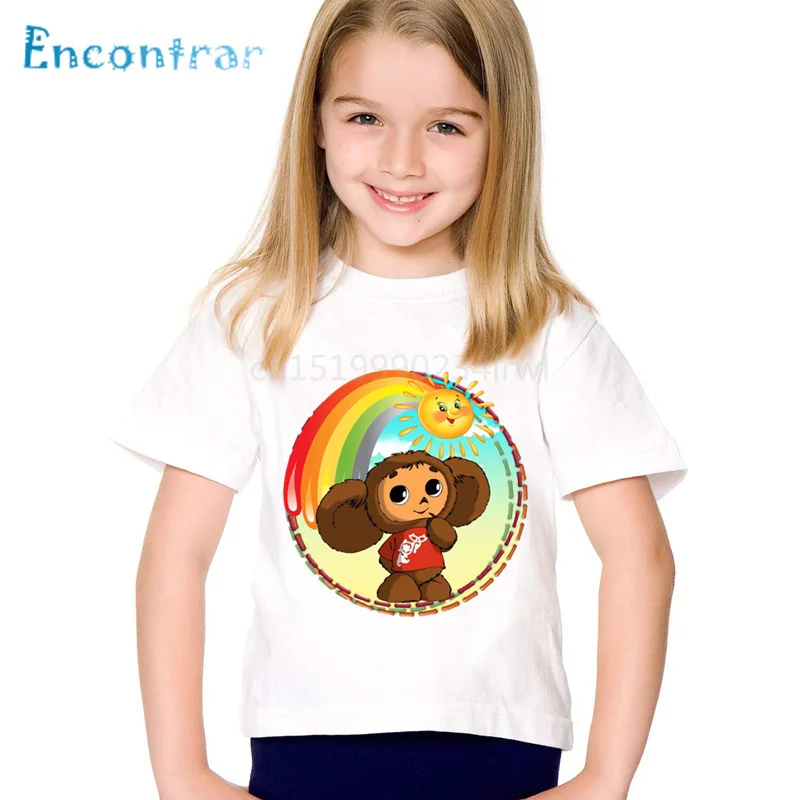 

Russian Cartoon Print Cheburashka Children Funny T-shirts Kids Chebu Russia Summer Tops Baby Clothes For Boys/Girls,oHKP5167