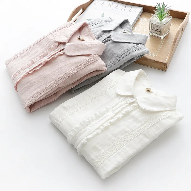 Autumn New Women Embroidery Cotton Lace White Shirt Full Sleeve Turn Down Collar Ruched Casual Blouse Spring Office Lady Tops