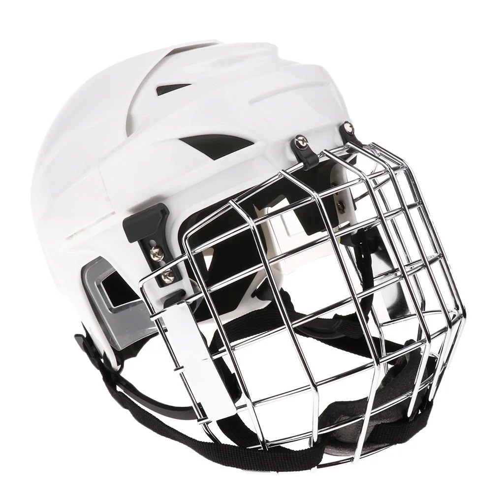 Adjustable Ice Hockey Helmet & Face  Combo For Men & Women Helmet & Face Mask Combo Ice Hockey Protective Gear White M/L