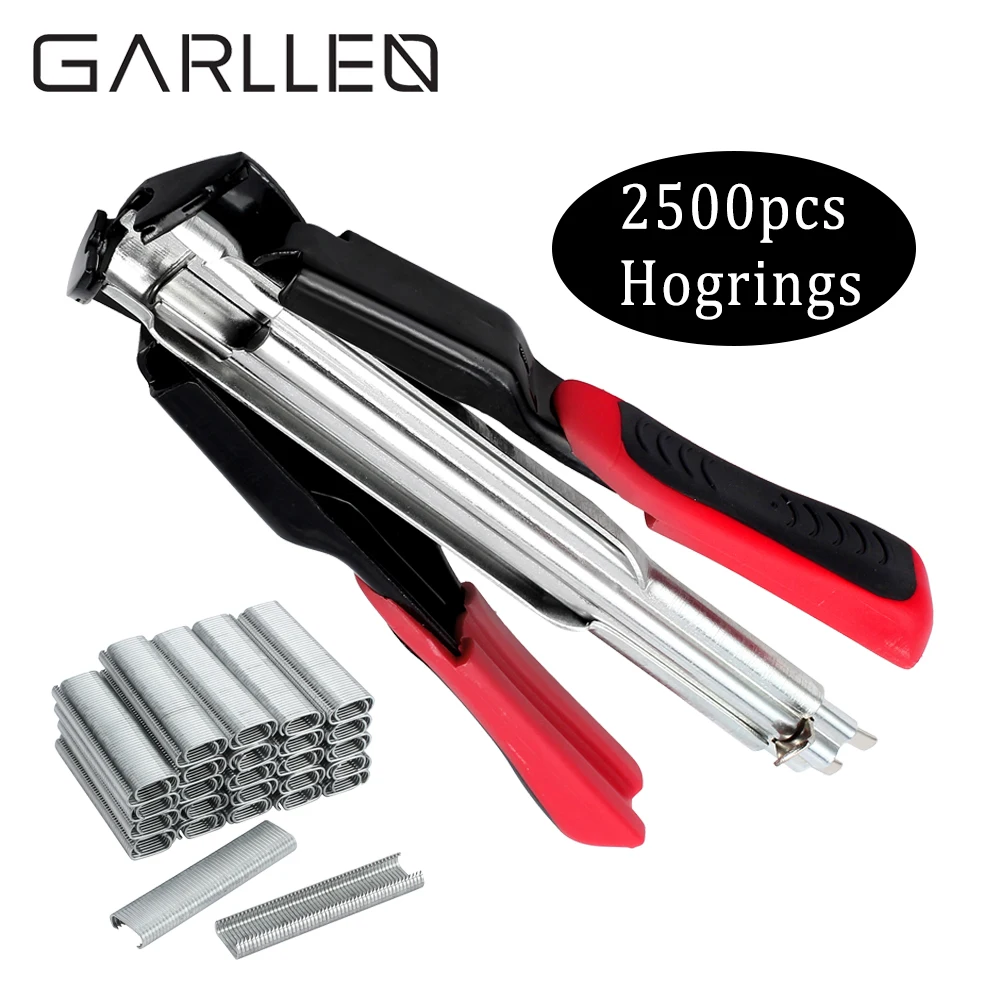 GARLLEN Spring-loaded Hog Ring Plier Gun Tool 2500pcs Staples Hog Rings C Clip Heavy Duty Hand DIY Fence Fencing Nailer Tool Kit