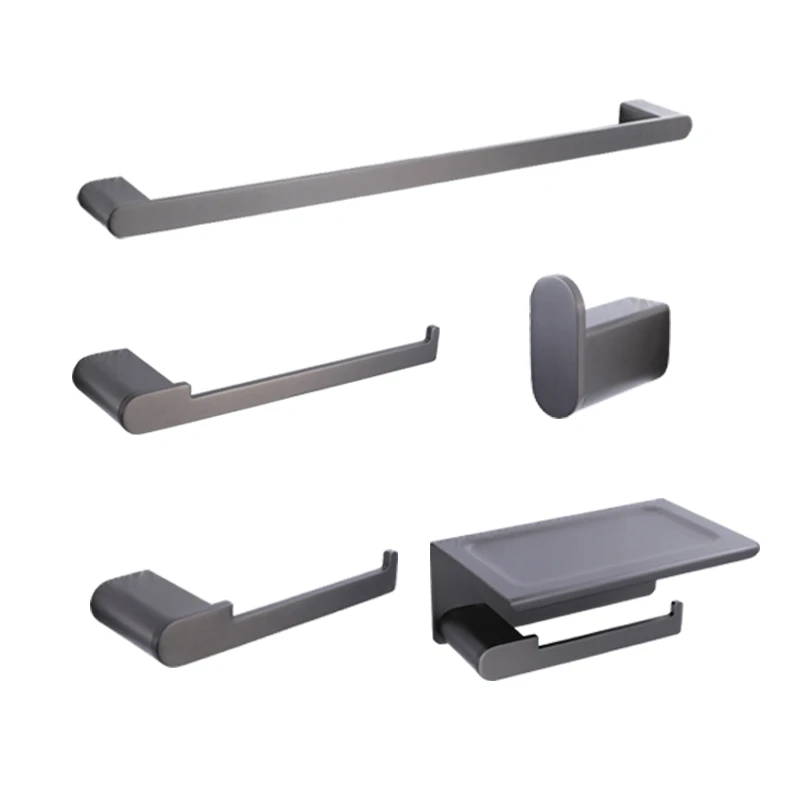 Bathroom Accessories Luxury Stainless Steel Towel Ring Rack Bar Toilet Paper Tissue Holder Shelf Hardware Set Robe Hook Gun Gray