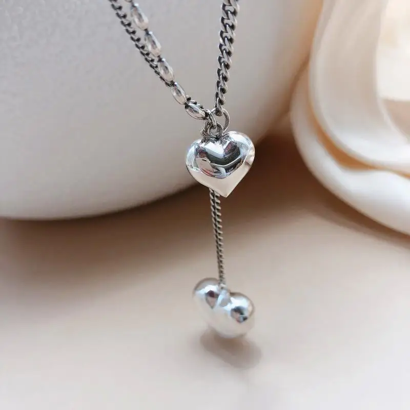 S925 Sterling Silver Necklace for Women Love Light Luxury Retro Simple Pendant Clavicle Chain 2020 NEW Jewelry Wholesale