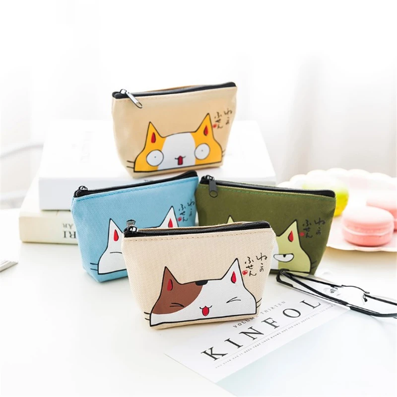 

Cute Cartoon Cat Coin Purse Women Mini Canvas Card Holder Small Wallet Pouch Daily Storage Bag Kawaii Girls PVC Purse Clutch