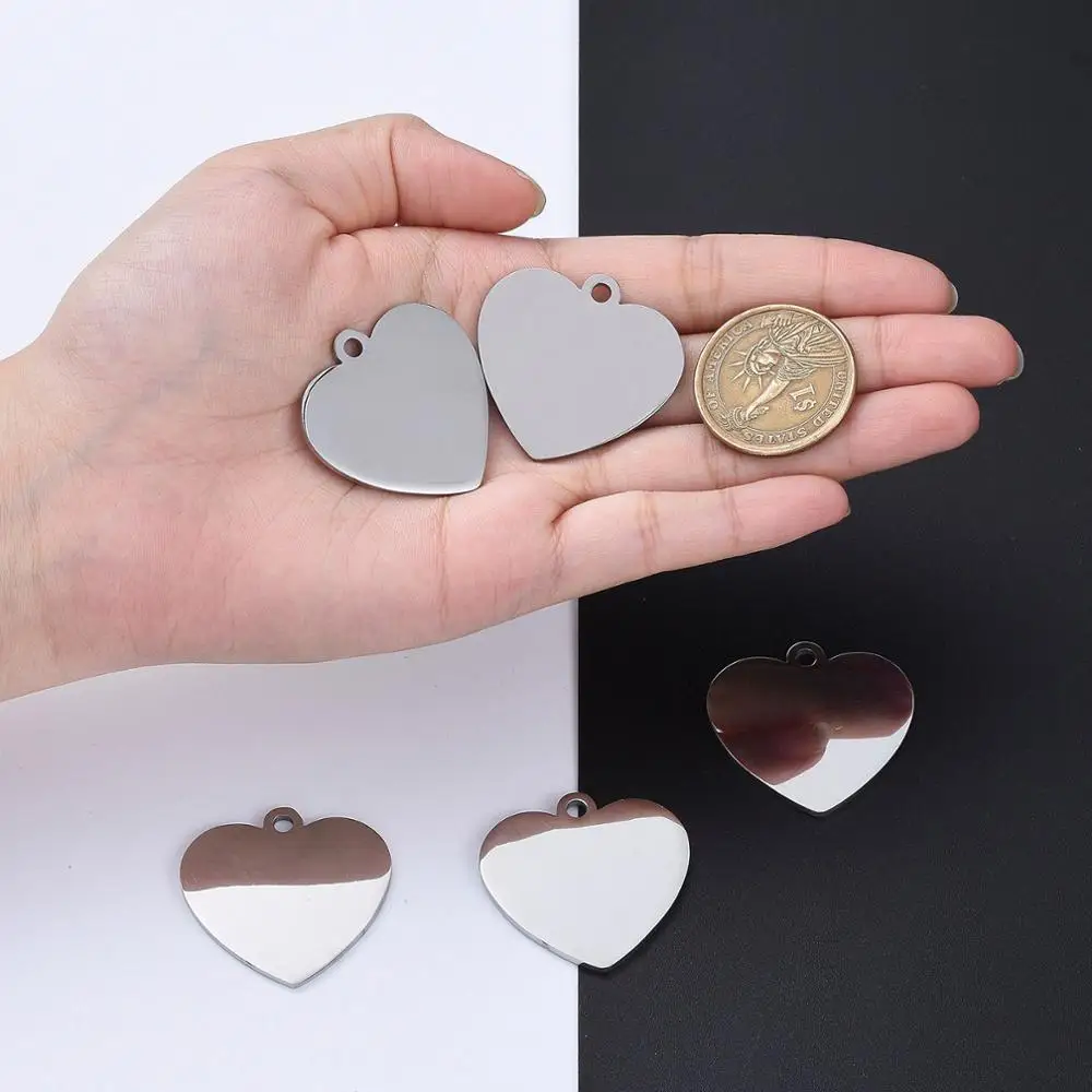 5pcs 304 Stainless Steel Heart Pendants Blank Stamping Tags Manual Polishing 33x34x1.8mm Hole: 2.8mm DIY Jewelry Making