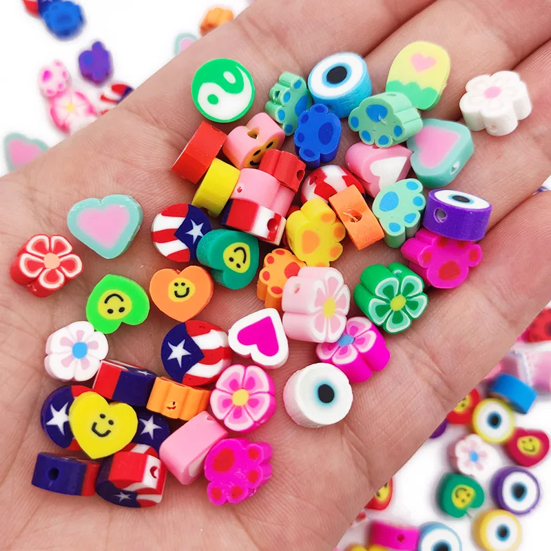 50-100pcs Mixed Flower,Fruit,Stars,Butterflies,Heart Polymer Clay Spacers Loose Beads For Jewelry Making DIY Bracelets Necklace