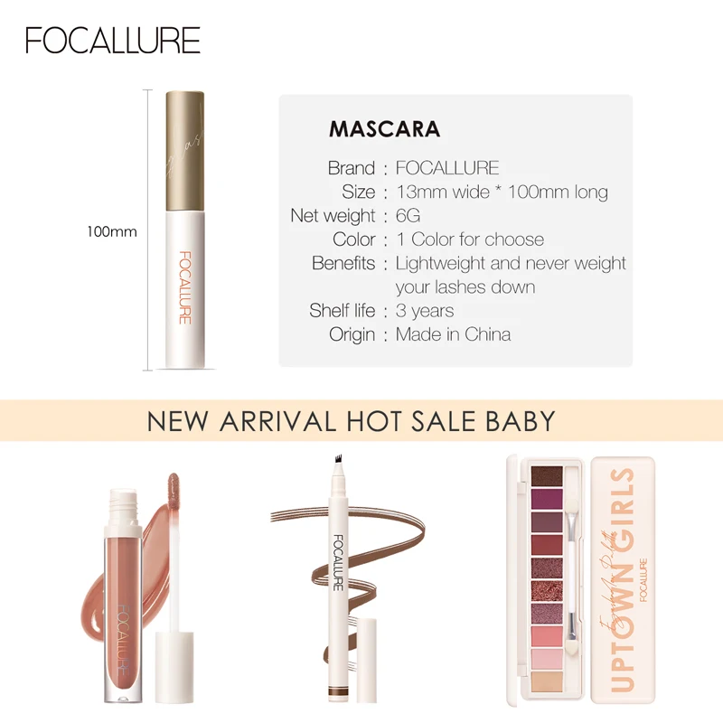 FOCALLURE 3D Silk Fiber Eyelash Mascara Waterproof Long-wearing Curling Lengthening Eye Lash Extension Tool Makeup Cosmetics