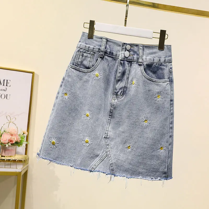 

Denim Skirt Skirt Female Summer 2021 New High Waist Thin A-line Skirt Spring Bag Hip Skirt Small Daisy