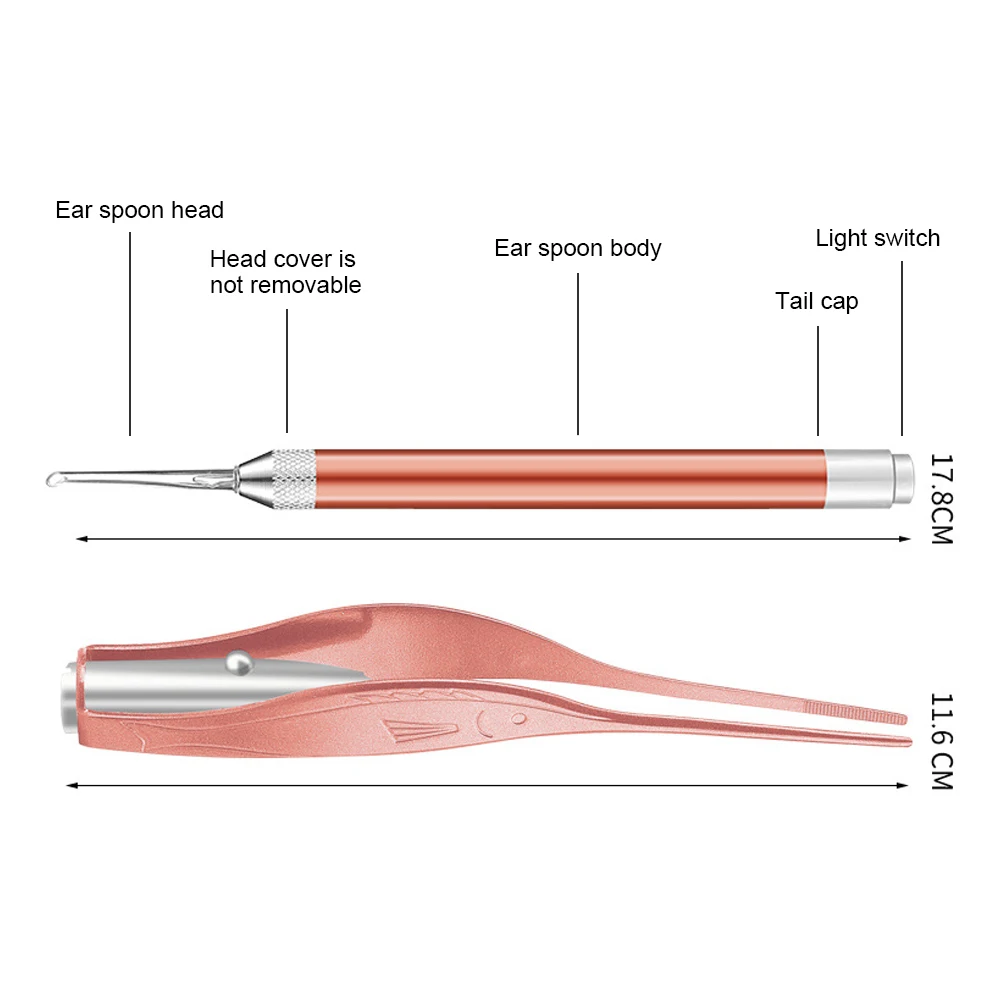 Baby Ear Cleaner Spoon LED Flash Light Ear Wax Curette Picker Visual Children Earpick Eer Wax Dig Remover Ear Nose Novel Tweezer