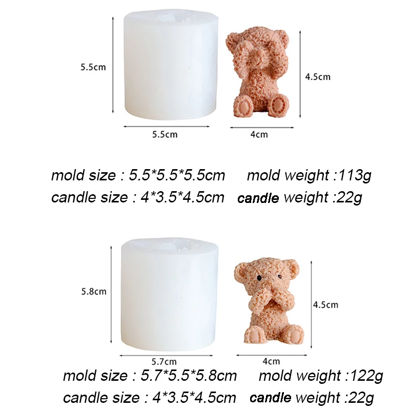 3D Teddy Baby Bear Scented Candle, Silicone Mold, Gypsum, Epoxy Aroma, Handmade DIY Plaster Diffuser, Home Decoration, Cute