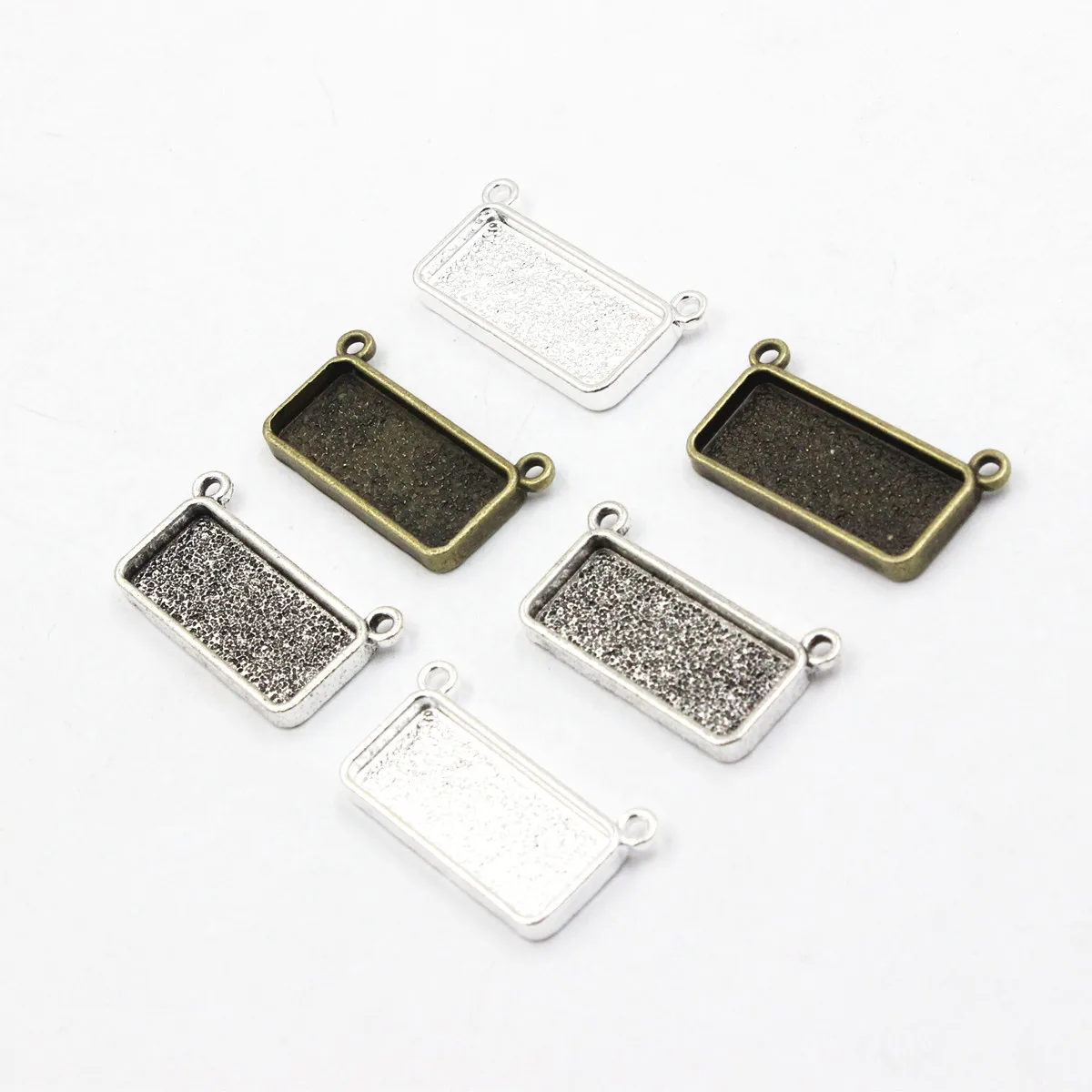 Fit 10x25mm 2 loop Rectangular Cabochons Pendant Vintage Tray Cameo Frame Bezel Settings For DIY Making Accessories 10pcs K06264