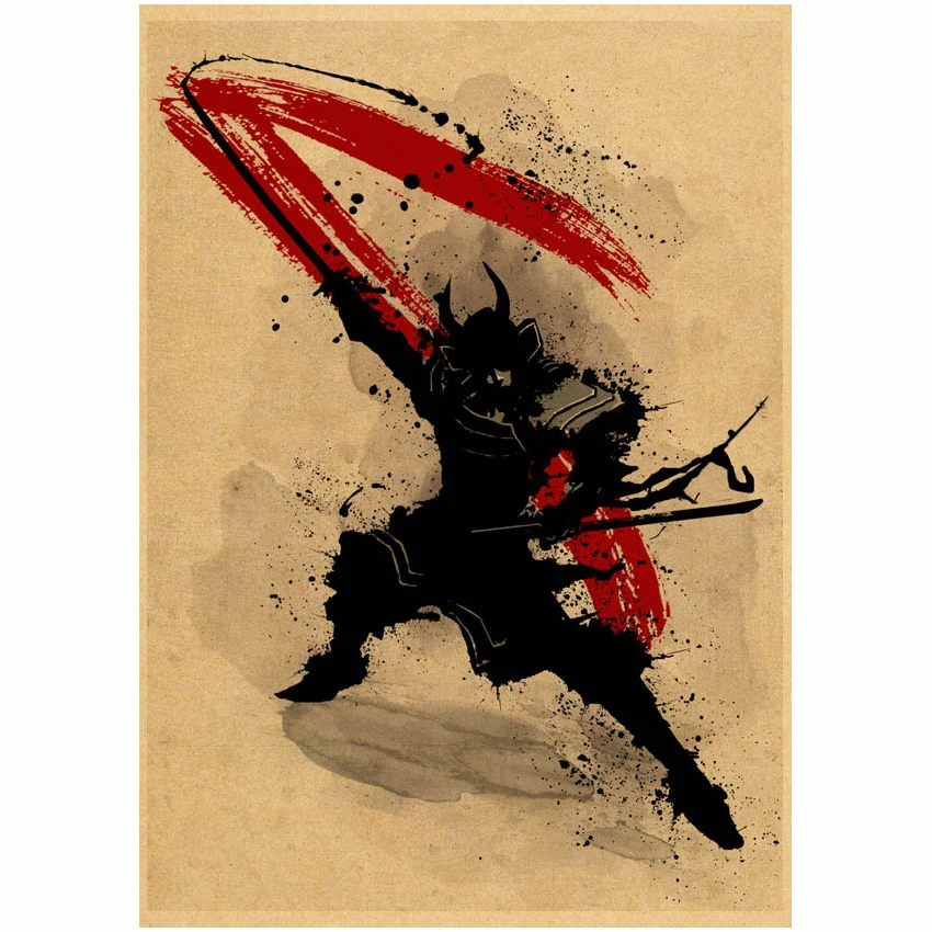 Japanese Samurai Posters Kawaii Kraft Paper Vintage Cartoon Wall Stickers Hoom Art Print Living Room Bar Cafe Decoration