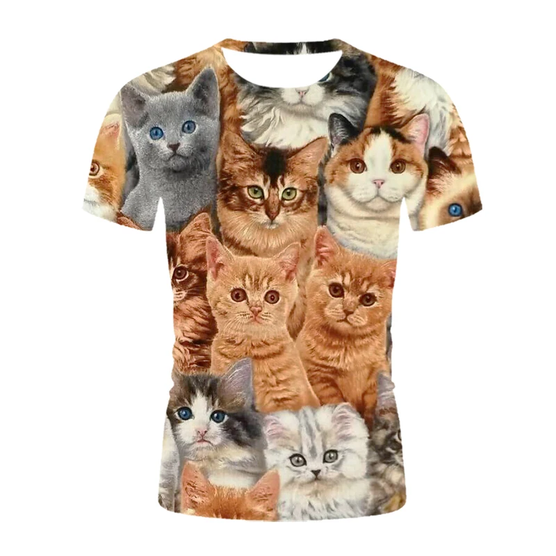 Ladies Summer Fashion Short Sleeve Shirt Cute 3D Unisex T-Shirt Animal Cat Pattern High Quality Streetwear Men's t-Shirts Top