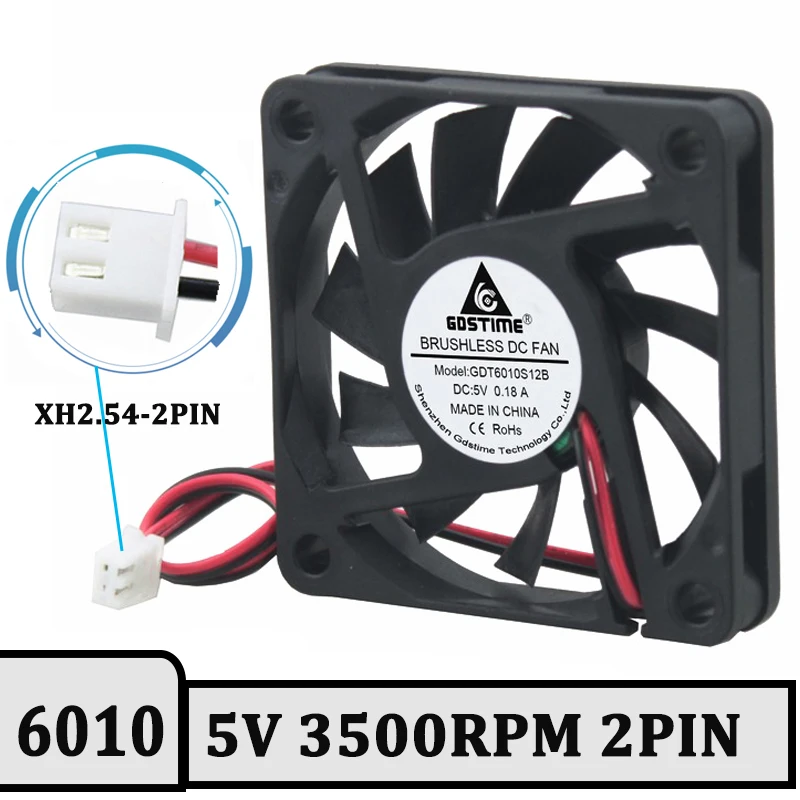 

2PCS 60mm 5V Brushless 2PIN DC Cooler Fan 60x60x10mm 6010 2.5inch For Computer Case Cooling Fan