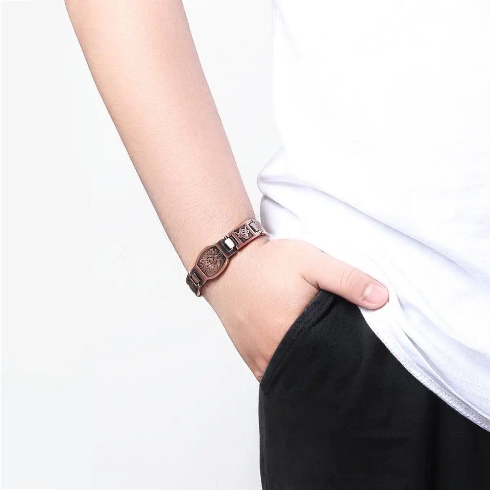 Mens Magnetic Therapy Bracelet Copper Chain Health Energy Bracelets & Bangles for Arthritis Pattern Wristband Jewelry New Style