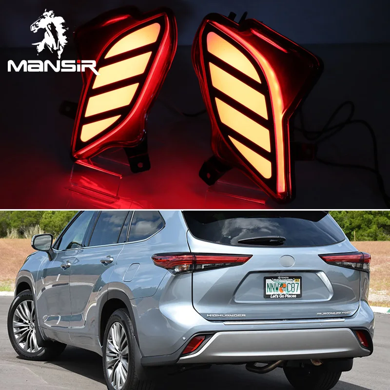 

2PCS For Toyota Highlander 2020 - 2021 Car LED Rear Bumper Light Reflector Taillights Turn Signal Fog Lamp Auto Brake Light