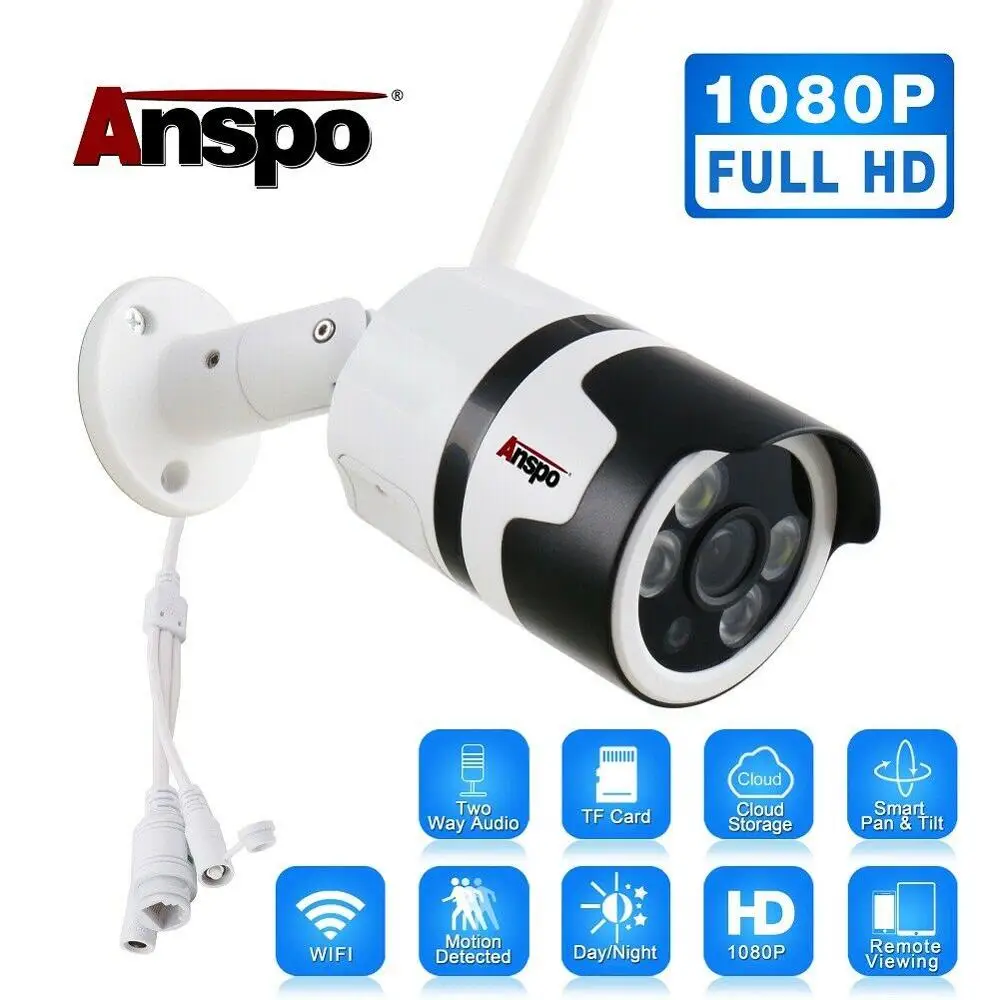 Anspo – caméra de sécurité extérieure étanche IP Wifi 1080P, dispositif de sécurité sans fil, avec Audio bidirectionnel