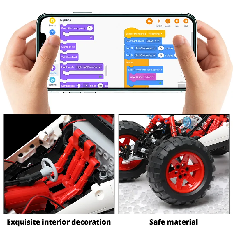 KAIYU 366PCS LED City RC Car MOC Building Blocks APP Remote Control Programming Off-road Vehicle Bricks Toys For Boys