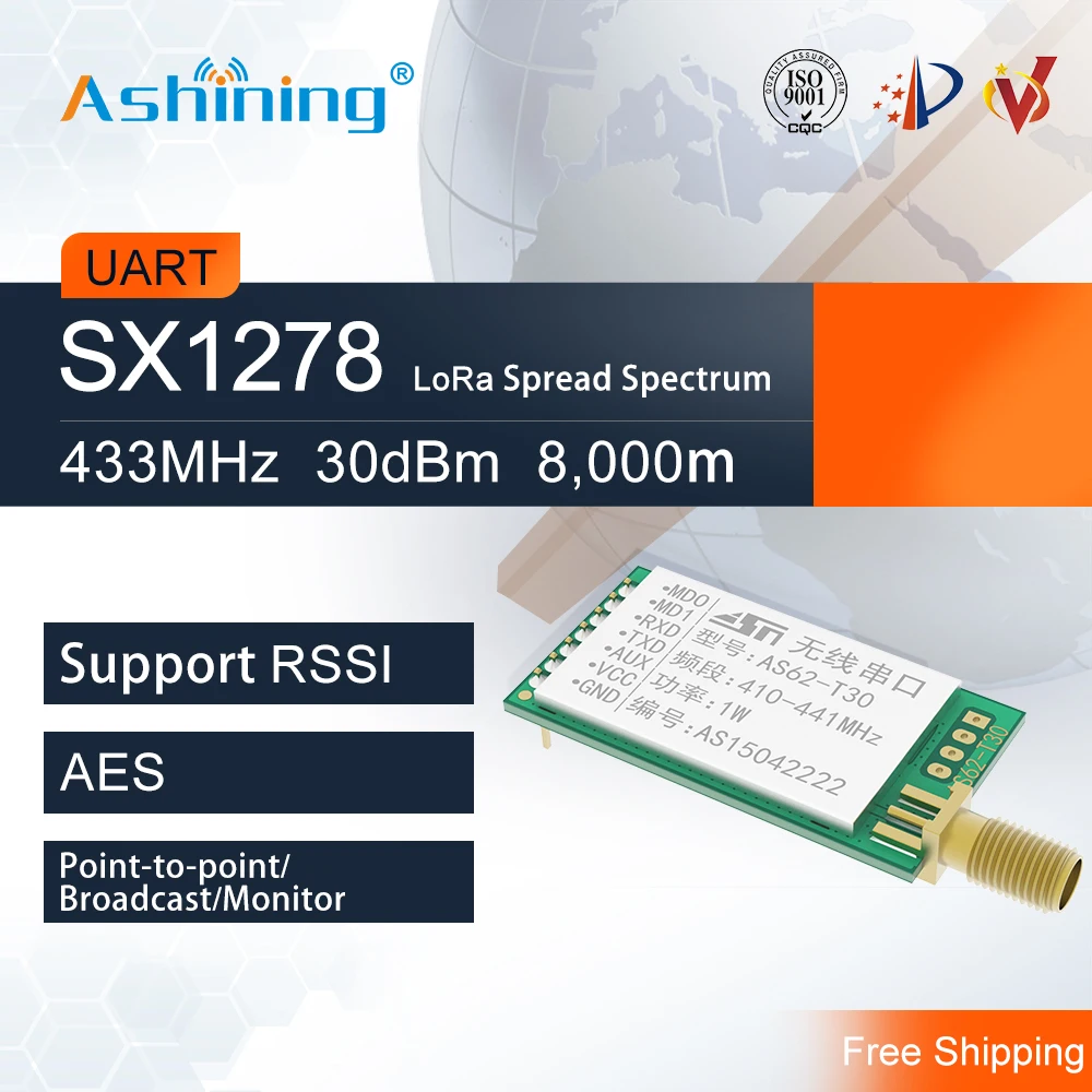 10pcs 433mhz 500mW LoRa Sx1278 AS62-T30 Wireless Long Range Transmitter Receiver RF Module FEC