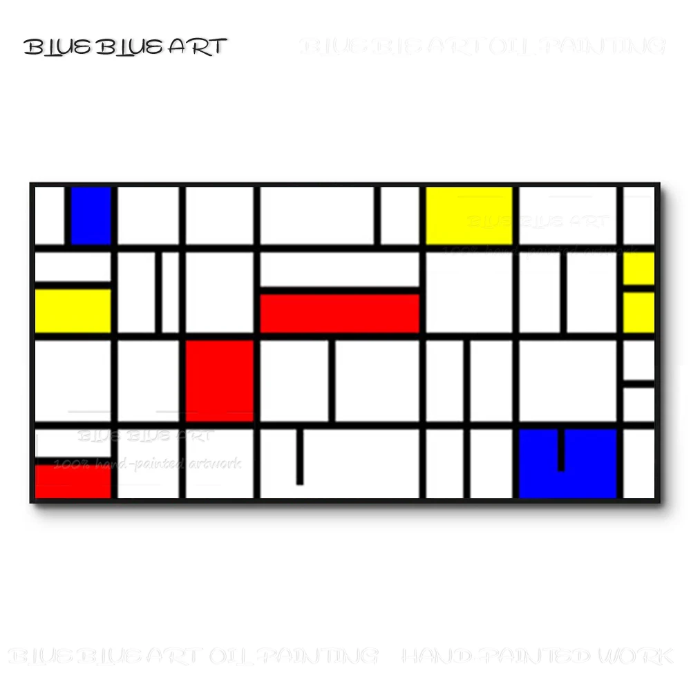 Not Printed Artist Pure Hand-painted Mondrian Oil Painting on Canvas Reproduce Mondrian Cube Oil Painting for Wall Decoration