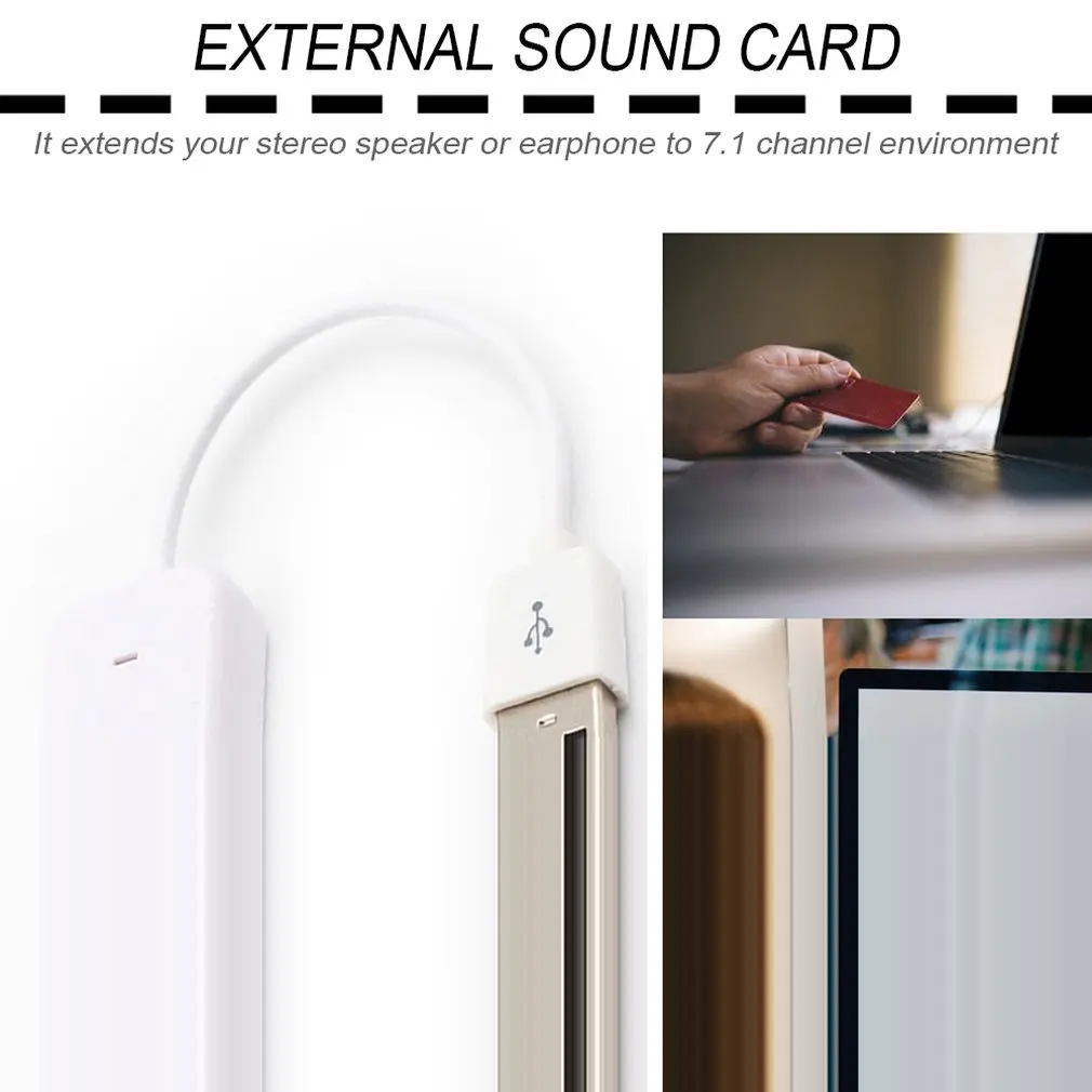 Carte son avec cé ble USB 2.0 virtuel 7.1, adaptateur Audio externe, blanc, pour ordinateur portable et Mac